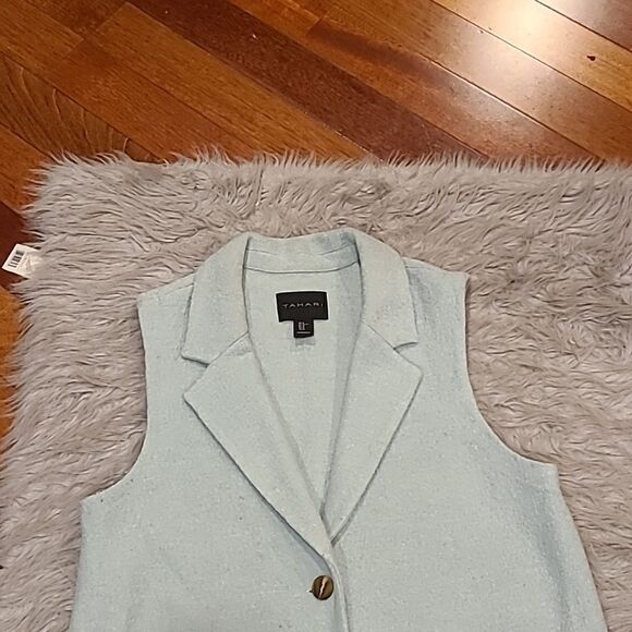 Tahari womens light blue thick long wool vest with button front size xl - Picture 2 of 5